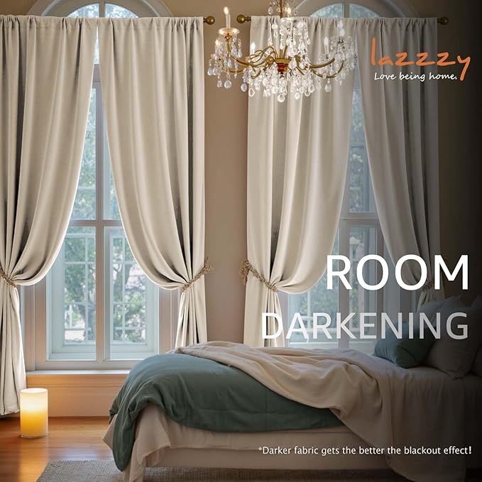 Lazzzy Velvet Blackout Curtains Thermal Insulated Room Window Drapes Super Soft Luxury Curtains for Living Room Bedroom Rod Pocket 2 Panels, Beige, 42" W x 108" L