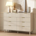 CARPETNAL Fluted 9 Drawer Dresser for Bedroom, 55" Wide Wooden Chest of Drawers with Rounded Corners, Gold Handles, Modern Storage Organizer for Bedroom, Hallway (Beige)
