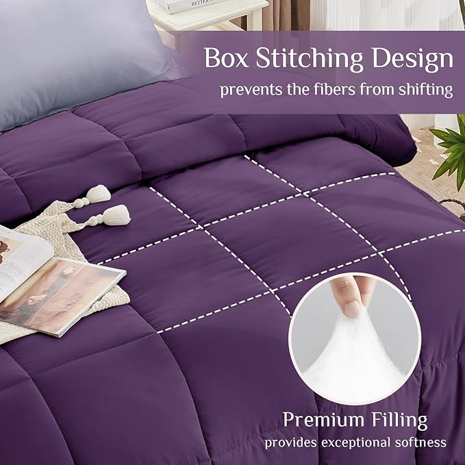 JOLLYVOGUE Full Comforter Set, Ultra-Soft Bed in a Bag Full Size 7 Pieces, Oeko-TEX Certified Bedding Set with Down Alternative Comforter, Sheets, Pillowcases & Shams, Purple & Lavender