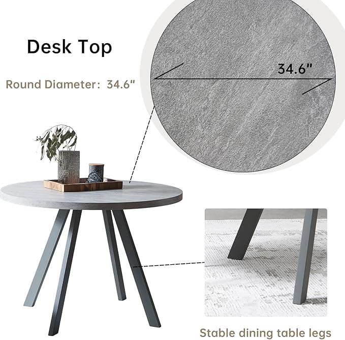 Round Dining Table Set, Mid Century Modern Small Round Dining Table Set, Saving Space (Table + 4 Brown Chairs)