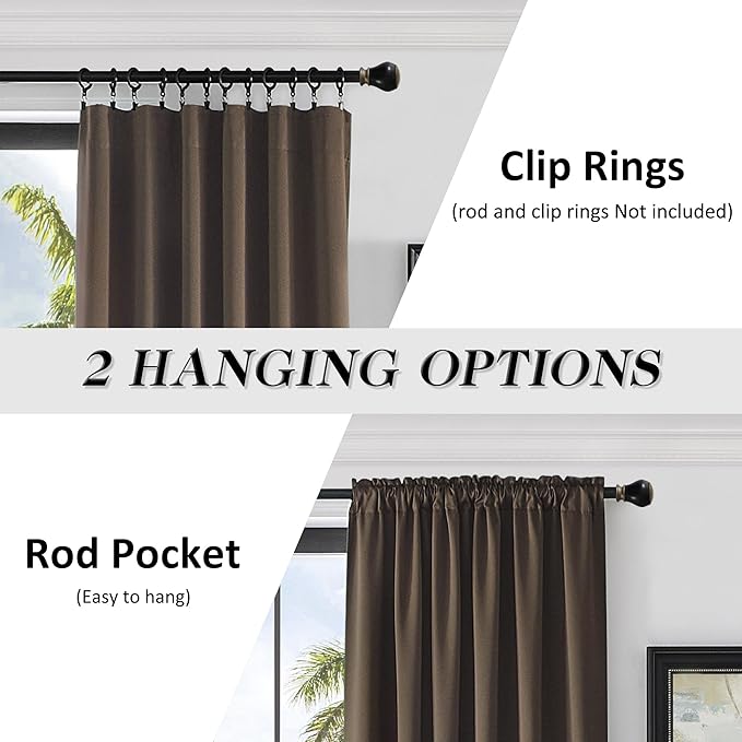DONREN 96 Inches Long 2 Panels Blackout Curtain Panels for Bedroom - Rod Pocket Thermal Insulated Drapes for Living Room(Chocolate Brown,52 x 96)