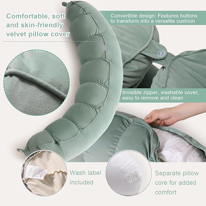 Peallow(Pat. Pend) – Long Round Body Pillow for Adults, Bolster Pillow for Sleeping, Soft and Supportive Pillow for Sleeping & Lumbar Support