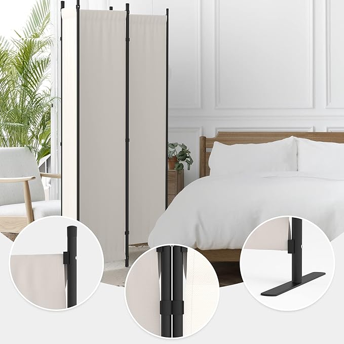 Room Divider, 4 Panel Folding Privacy Screen, 88” Portable Separating with 3 Metal Feet, Partition Room Dividers, Lightweight Freestanding Wall Divider Screen for Office Bedroom Hospital(White)