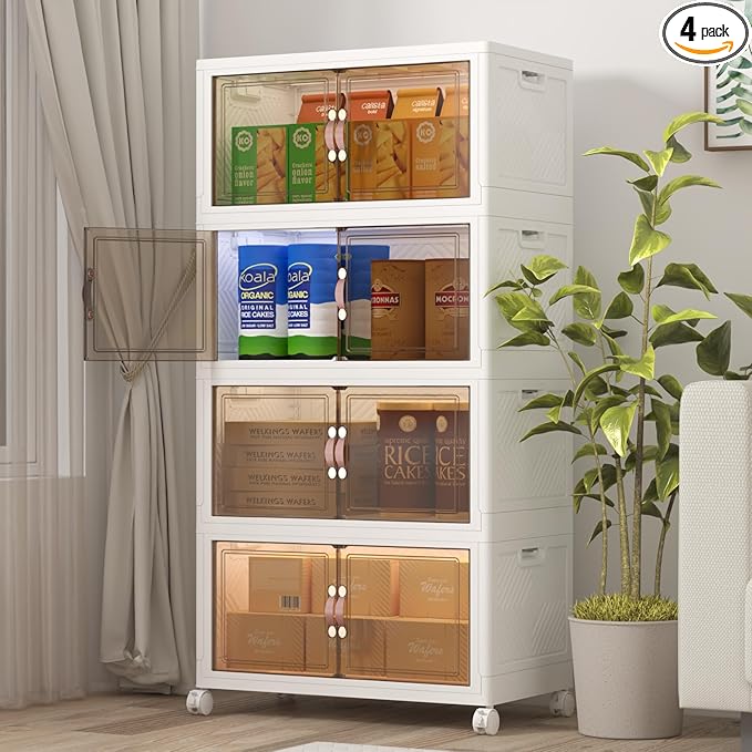 Extra Large Stackable Storage Bins with Lids & Wheels, Foldable Plastic Storage Bins (White, 480QT-120QT/30GAL*4Pack)