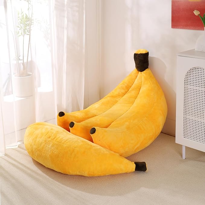 Banana Bean Bag Chair with Ottoman, Floor Sofa Bed with Footrest, Comfy Convertible Lounger for Teens & Adults, Plush Couch for Bedroom, Living Room or Dorm, M-Yellow