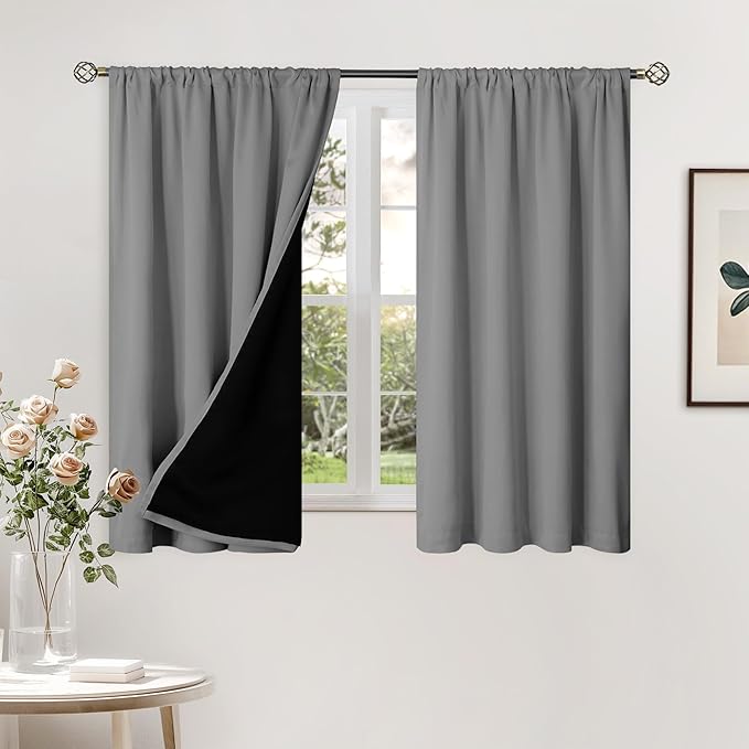 BGment 100% Blackout Curtains for Bedroom 54 Inch Length 2 Panels, Thermal Insulated Room Darkening Curtains Rod Pocket Soundproof Bedroom Living Room Window Curtains, Dove Grey, Each 42 Inch Wide
