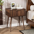 VINGLI Fluted Nightstand with Drawer, 19" W Mid Century Modern Nightstand for Bedroom, Bedside Table, End Tables Bedroom, Wood Night Stand, Walnut, 18.9" W*14.96" D*24" H