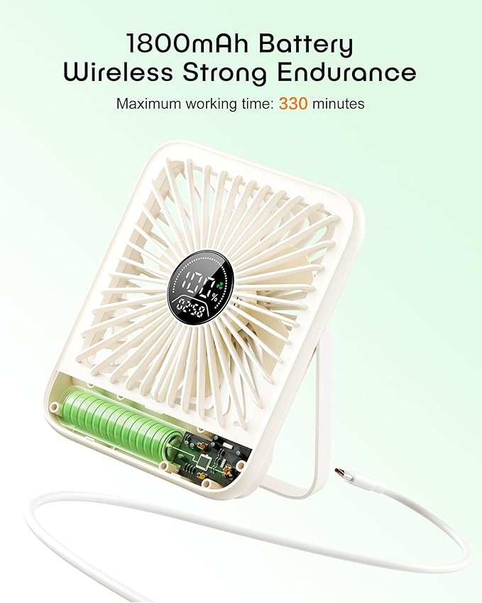 Small Desk Fan Personal Fans，100Speed Adjustable Quiet Small Portable Fan,Intelligent display of remaining hours for Office Bedroom Home Desk White