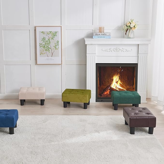 BRIAN & DANY Small Foot Stool, Leather Foot Stools with Legs, Stable Small Footstool for Living Room, Brown
