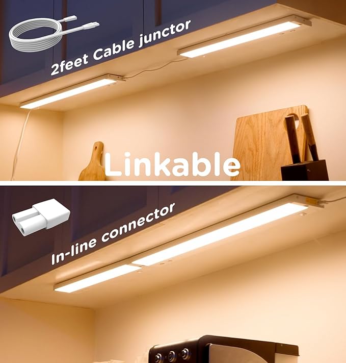 12 Inch Under Cabinet Lighting Plug in, 7W 120V 3 Color 3000K/4000K/5000K, 3 Brightness, Super Bright, Ultra Thin Under Counter Lights for Kitchen, Linkable LED Cabinet Light, White 2Pack