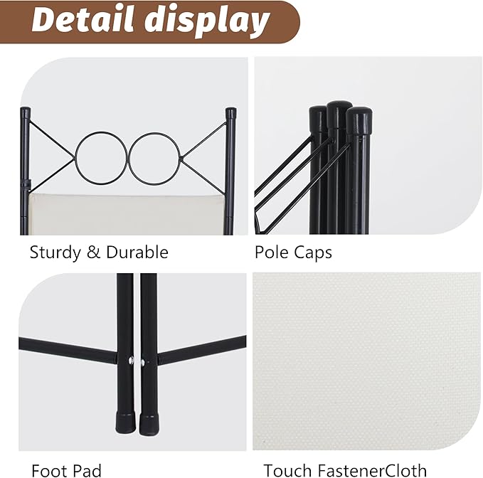 FDW 4 Panel Room Divider and Folding Portable Partition Screen, 6FT Wall Divider Screen for Dorm Bedroom Office, Cream