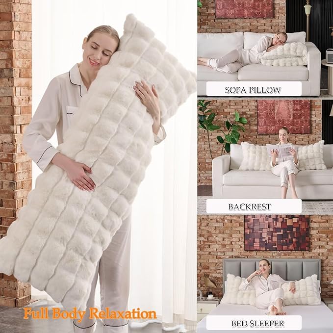 Cozy Plush Fluffy Body Pillow,Full Body Pillows for Adults Kids Girls Teens,20X54 Inches Big Hug Double Pillow,Bed and Sofa Pillow for Side Sleeper & Pregnancy,Pregnancy Pillow-Beige Chocolate
