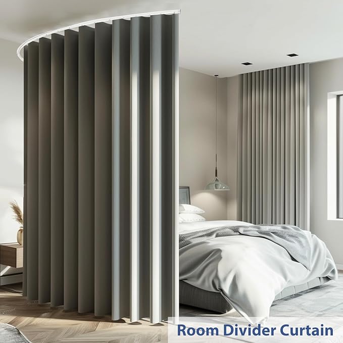 Room Divider Ceiling Mounted Curtains Track Sets Extra Wide Blackout Curtain Flexible Tracks for Bedroom Privacy Partition Separator, 1 Panel Light Grey Drape and White Rail, W10 x H9ft