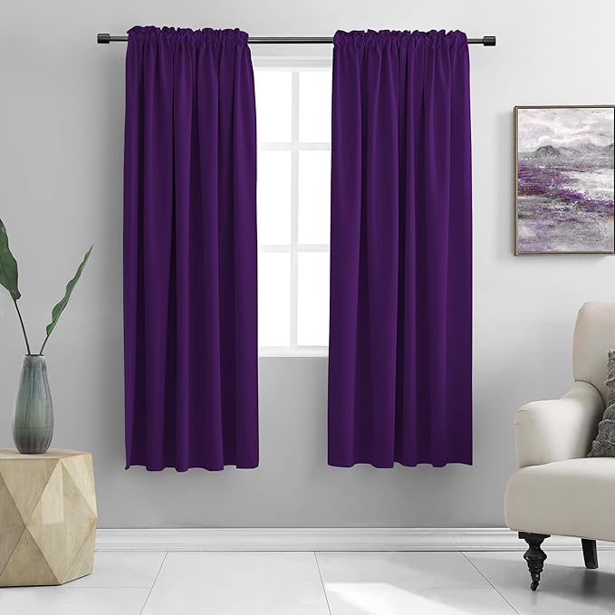 DONREN 72 Inch Length Blackout Window Curtain Panels for Bedroom - Rod Pocket Blackout Solid Curtains for Dining Room(Purple,42 W x 72 L 2 Panels)