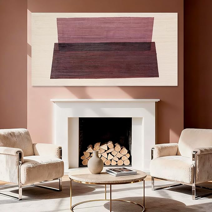 YETHEN WAL Burgundy Abstract Wall Decor Large Hand-Painted Textured Canvas Art Minimalist Painting for Living Room Bedroom Office 24x48 Inch