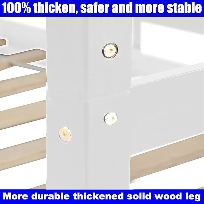 Upgraded Version Thicken Solid Wood Queen Over Queen Bunk Bed, Best Wooden Bunk Bed for Adults, Easy to Assemble (White)