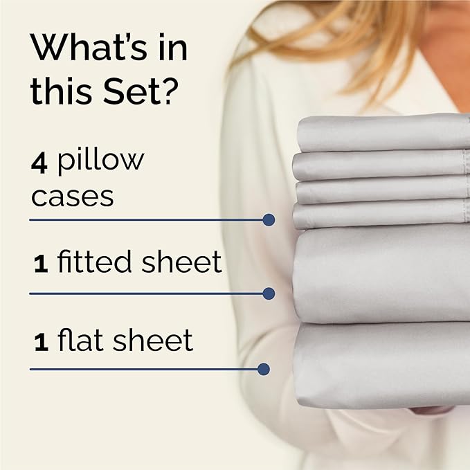 King 6 Piece Sheet Set - Cooling, Comfy & Breathable - Hotel Luxury Bedding, Includes Fitted Sheet for Women, Men, Kids & Teens - 1 Flat, 1 Fitted Sheet, 4 Pillowcases with Deep Pockets - French Grey