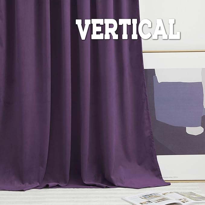 RYB HOME Purple Velvet Curtains 96 inches Length, Back Tab & Rod Pocket Soft Fabric Blackout Thermal Insulated Curtains & Drapes for Bedroom Dining Room, Purple, W 52 x L 96, 2 Panels Set