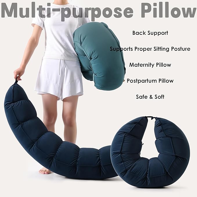Peallow(Pat. Pend) – Long Round Body Pillow for Adults, Bolster Pillow for Sleeping, Soft and Supportive Pillow for Sleeping & Lumbar Support (Teal Blue,47")
