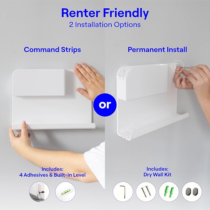 Smallish 2-Pack: WallShelfie & Shroommate - Bedside Wall Organizer with Shroommate Clip On Light Bundle - Dorm Room Essential, Floating Bedside Shelf Wall Mount, Clip on for Desk, Remote Holder