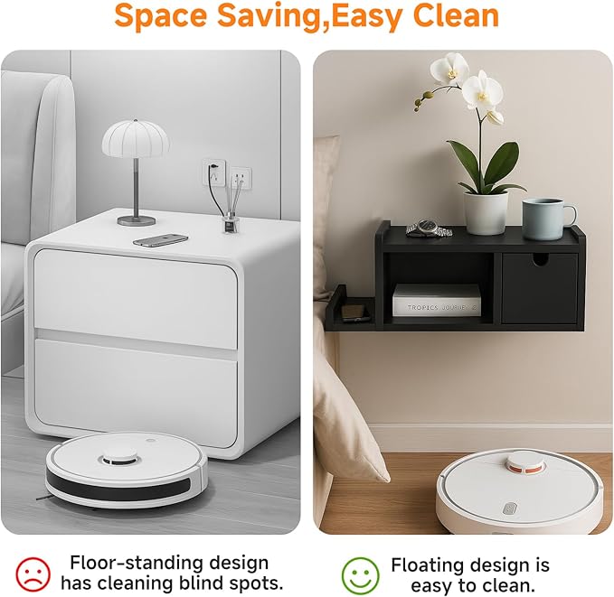 Floating Nightstand with Drawer & Shelf,Wall Mounted Bedside Table for Small Bedrooms,Modern Black End Table with Space Saving Design（Black）