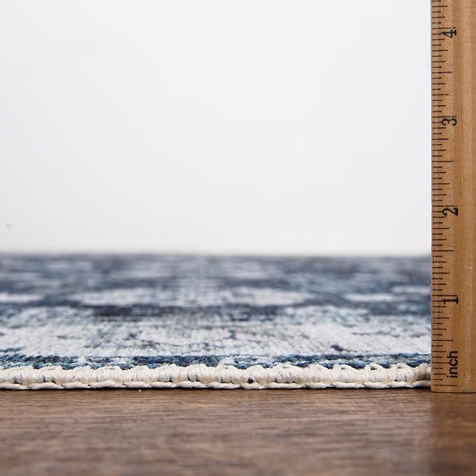 Bloom Rugs Washable Non-Slip 4' x 6' Rug - Dark Blue Traditional Bordered Area Rug for Living Room, Bedroom, Dining Room, and Kitchen - Exact Size: 4' x 6'
