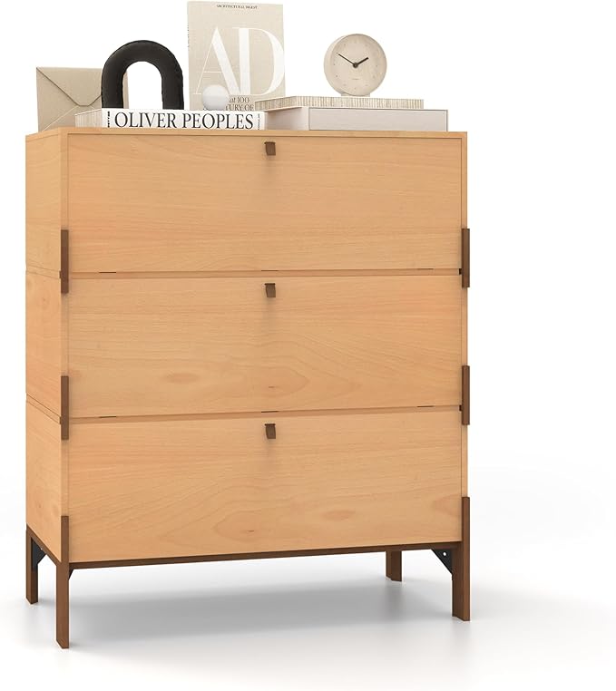 Stackable 3 Drawers Dresser, Customizable Chest of Drawers for Bedroom, Living Room, Hallway, Entryway, Closet, Easy Assembly Wood Furnitures Cabinet, 30 inch Width Beech Color