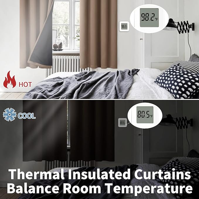 BGment Total Thermal Insulated 100% Blackout Curtains for Bedroom with Black Liner, Double Layer Full Room Darkening Noise Reducing Grommet Curtain (52 x 63 Inch, Taupe, 2 Panels)