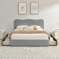 VELOCAVA Full Size Storage Bed with 4 Drawers, Modern Upholstered Bouclé-Textured Platform Frame with Curved Headboard, Rounded Corners, Wood Slats, No Box Spring Needed, Light Gray