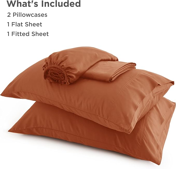 Bedsure King Size Sheets Set, Cooling Sheets for Hot Sleepers, Rayon Derived from Bamboo, Breathable & Soft, Deep Pocket Up to 16 Inches, Hotel Luxury Silky Bedding, Burnt Orange
