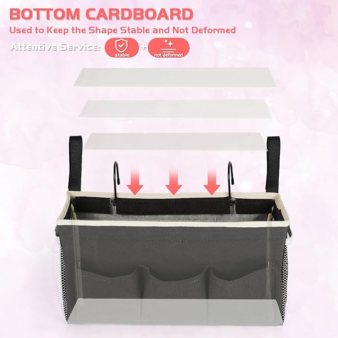 Loghot Bedside Caddy/Bedside Storage Bag Hanging Organizer for Bunk and Hospital Beds,Dorm Rooms Bed Rails,Can be Placed Glasses,Books,Mobile Phones,Keys (New Black)