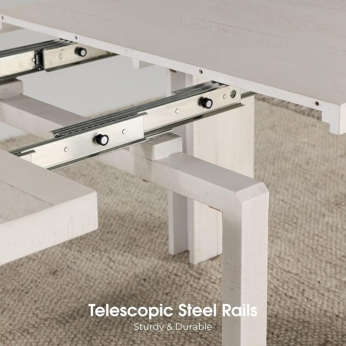 Transformer Table - Solid Wood Extendable Dining Table, Seats 2-12, Extendable Dining Room Table, Space-Saving Furniture, Expandable Dining Furniture (White, Table + Bench)