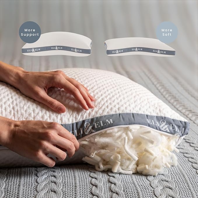 Eli & Elm | Best Ergonomic Side Sleeper Pillow for Neck Pain. Supportive Cooling Latex Fill with Luxury Breathable Cover. U-Shape Contoured Design. Queen Size Bed Pillow - 17" X 29"