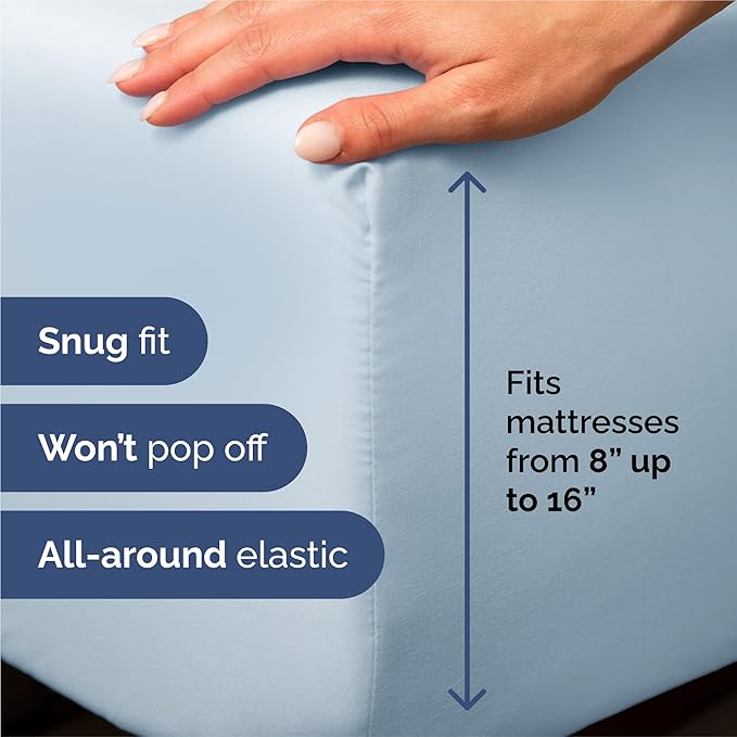 Split King 7 Piece Sheet Set - Cooling & Breathable - Hotel Luxury Bedding, Includes Fitted Sheets for Women, Men, Kids & Teens - 1 Flat, 2 Fitted Sheets, 4 Pillowcases with Deep Pockets - Sky Blue