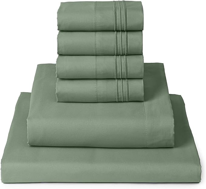 Mellanni King Sheet Set - 6-Piece Iconic Collection Bedding, (Including 4 Pillowcases), 16-Inch Deep Pocket, Easy Care, Extra Soft, Cooling Sheets, Brushed Microfiber - Sage