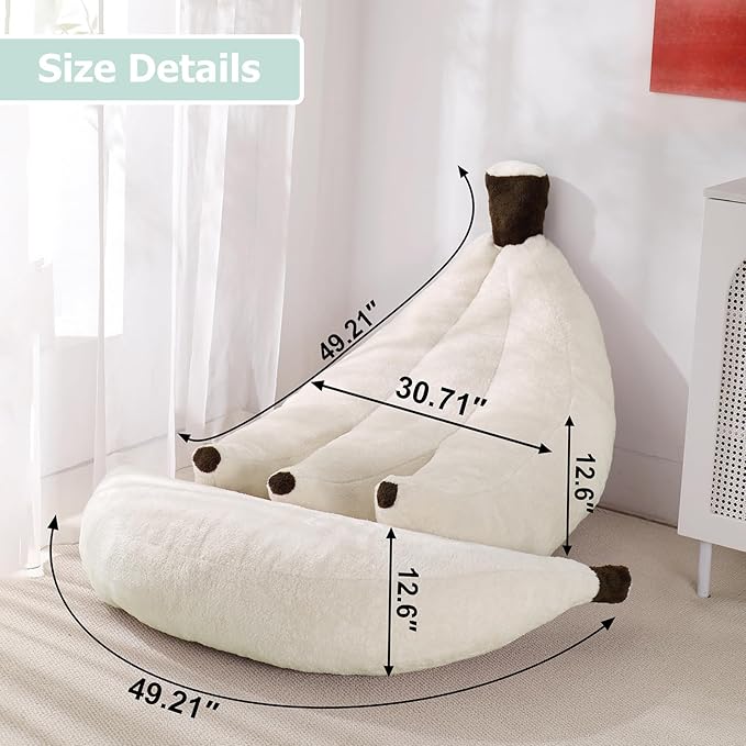 Banana Bean Bag Chair with Ottoman, Floor Sofa Bed with Footrest, Comfy Convertible Lounger for Teens & Adults, Plush Couch for Bedroom, Living Room or Dorm, M-Cream