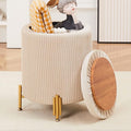 Mxfurhawa Round Ottoman Foot Stool with Storage and Metal Legs for Living Room Bedroom, Velvet Upholstered Footrest Stool Support 300lbs Modern Padded Seat Ottoman Coffee Table (Beige)