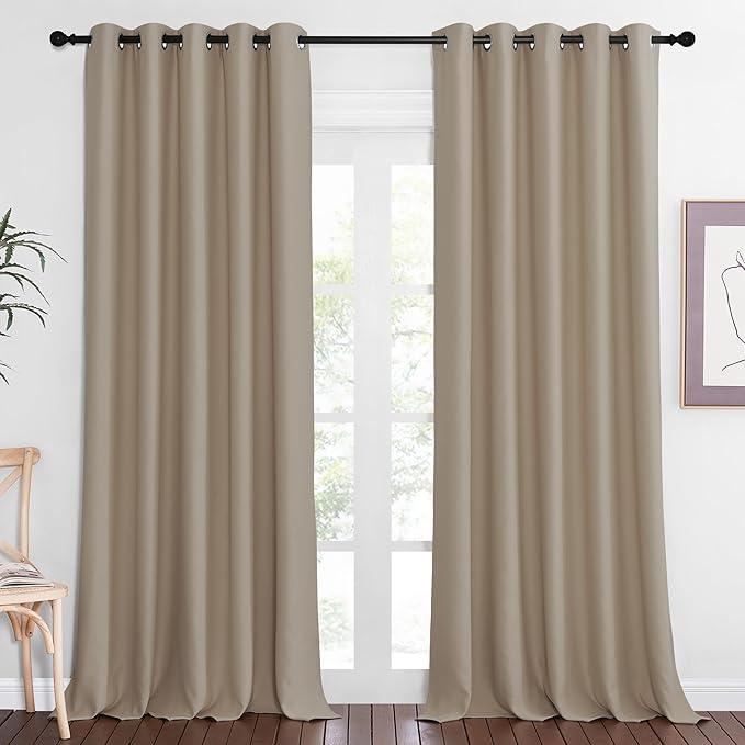 NICETOWN Blackout Curtain Drape for Bedroom - Light Reducing Thermal Insulated Solid Grommet Room Darkening Window Curtain 90 inches Long for Living Room (Taupe, 1 Piece, W66 x L90)