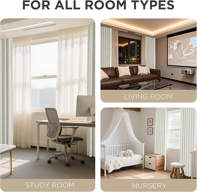 Joydeco Blackout Curtains for Bedroom - 100% Light Blocking 2 Panels Light Beige Drapes 37"W x 108"L, Thermal Insulated Room Darkening Curtains, Linen Textured for Living Room, Rod Pocket & Back Tabs