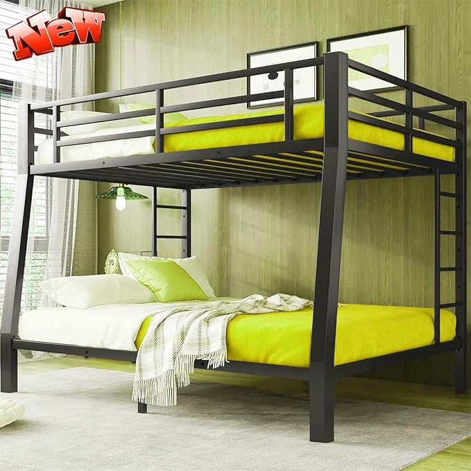 SIGONE Stronger & Safer Heavy Duty Full XL Over Queen Size Bunk Bed for Adults Teens, Thickened More Stable Metal Bunkbed Frame (Greater Weight Capacity) (Full XL Over Queen)