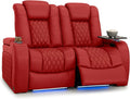 Seatcraft Diamante Zero-Gravity CoolZero Italian Leather Home Theater Seating, Power Headrest, Power Recline, Row of 2 Loveseat, Red