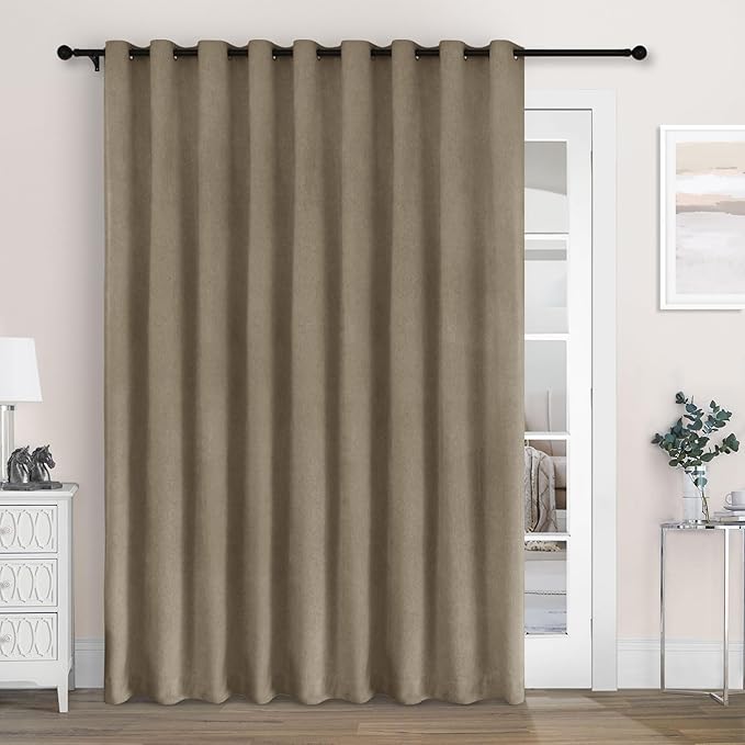 Macochico Extra Wide 100% Blackout Chenille Curtains 100" Wx102 L Thermal Curtains for Sliding Door Room Divider Living Room Bedroom Hotel Palm Blackout Curtains Grommet with Tieback 1 Panel