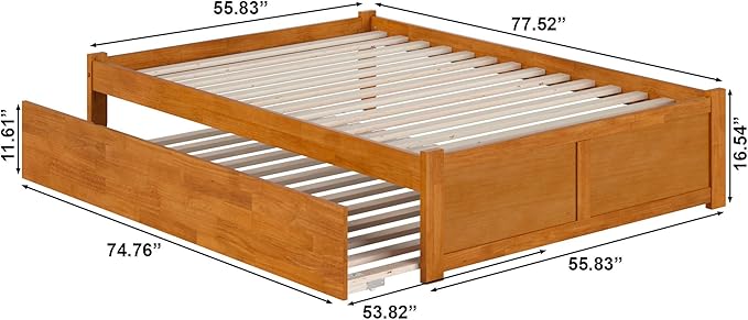 AFI Concord Full Solid Wood Platform Bed with Footboard & Full Trundle in Light Toffee