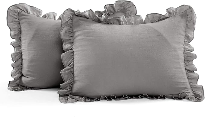 Lush Decor Ruffle Skirt Bedspread Set - 3-Piece Luxurious Farmhouse Bedding - Elegant Ruffle Detail - Timeless Style - Soft Lightweight Sheets - King, Dark Gray