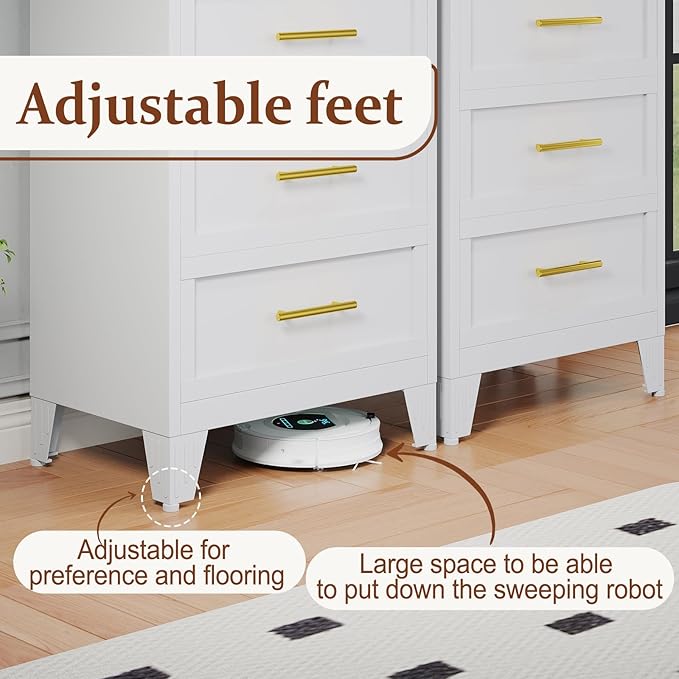 Metal Dresser, White Tall Dresser for Bedroom, 53.54" H Dressers & Chests of Drawers, 5 Drawer Dressers for Living Room, Entryway, Hallyway (White, 5 Drawers)