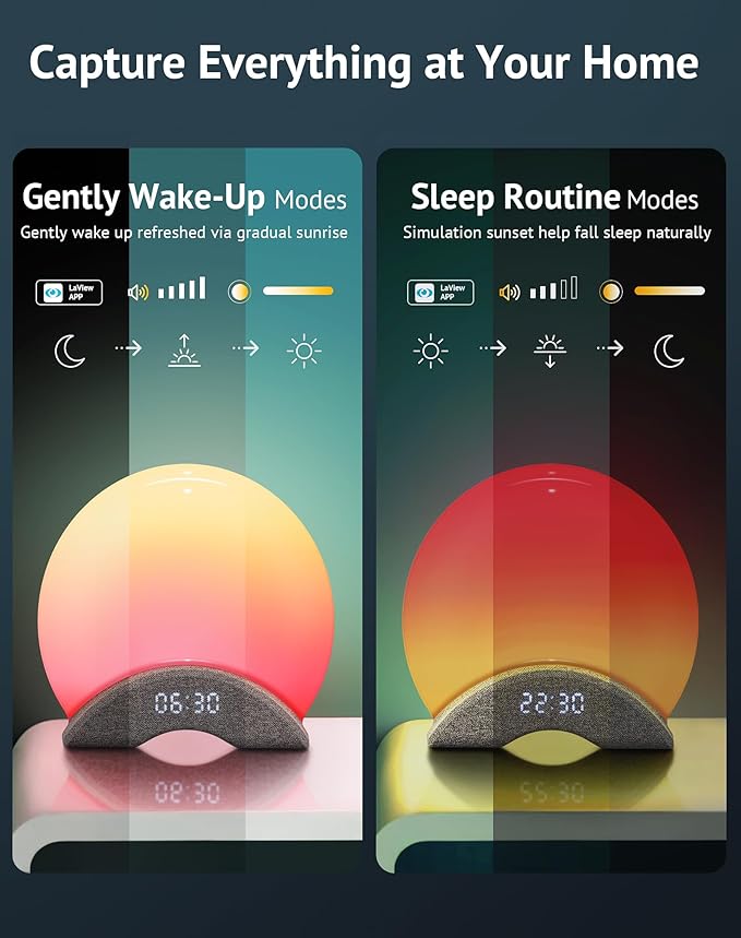LaView Smart White Noise Machine,App Control Sleep Sound Machine Night Light 25 Relaxing Sounds and 8 Rhythm Modes,Sunrise Wake Up Light,Smart Alarm Clock for Kid/Adult, Ideal for Gift