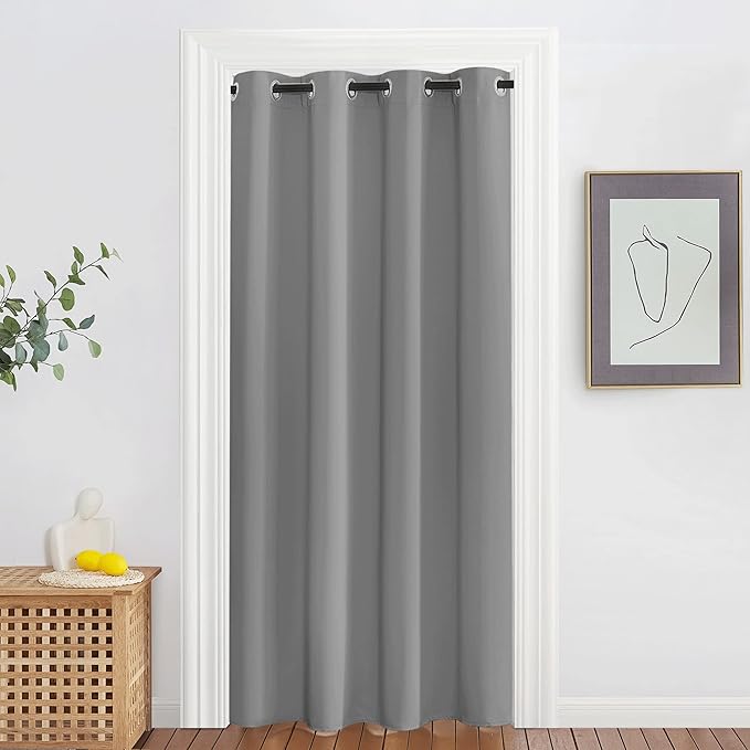 NICETOWN Blackout Silver Grey Living Room Curtain - Grommet Solid Thermal Insulated Sound Reducing Room Darkening Privacy Doorway Curtain for Bedroom (1 Panel, W52 x L78)