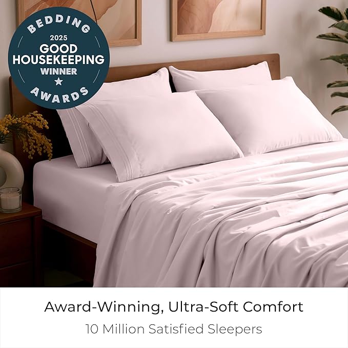 Mellanni King Sheet Set - 6-Piece Iconic Collection Bedding, (Including 4 Pillowcases), 21-Inch Extra Deep Pocket, Easy Care, Ultra Soft, Cooling Sheets, Brushed Microfiber - Blush Pink