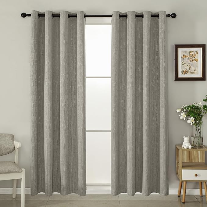 Jacquard Linen Curtains 72 inch Length 2 Panels Thick Faux Linen Blended Window Drapes Burlap Textured Curtains with Grommet for Living Room Bedroom Farmhouse (52x72 Light Khaki) Natural