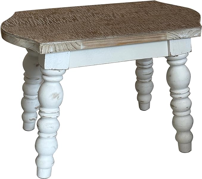 dwellington Wooden Bathroom Farmhouse Step Stool, Wood Foot Stool for Adults Kids, Bedside Step Plant Stand for Kitchen
